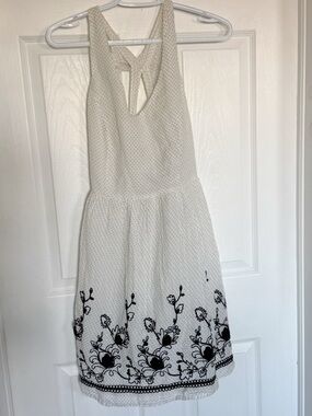 tea n rose White Midi Dress with Black Floral Border